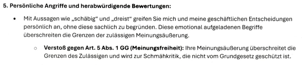 Fünfter Punkt der Abmahnung durch MyAnts.de: Persönliche Angriffe und herabwürdigende Bewertungen