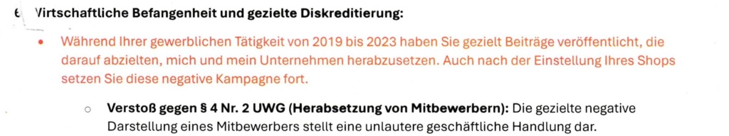 Sechster Punkt der Abmahnung durch MyAnts.de: Wirtschaftliche Befangenheit und gezielte Diskreditierung