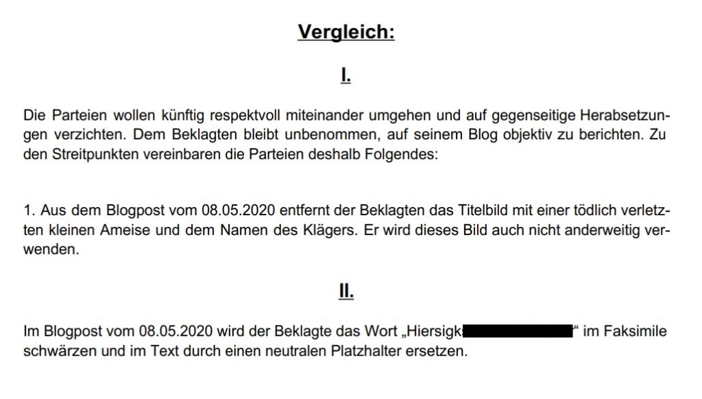 Vergleich Hiersigk ./. Weggel Teil 1