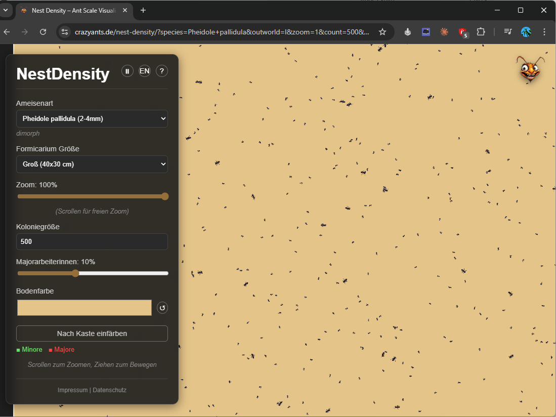 Screenshot der Web App "NestDensity"