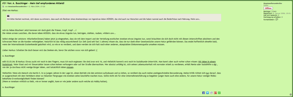 Screenshot des Forenbeitrags von Professor Buschinger.