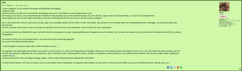 Screenshot des Forenbeitrags von Markus
